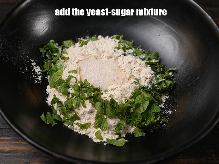 Step 11 – <p><span style="background-color:rgb(255,255,255);color:rgb(0,0,0);">Add the <strong>yeast-sugar mixture</strong>.</span></p>
