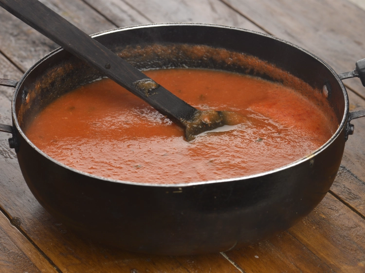 Step 8 – <p><span style="background-color:rgb(255,255,255);color:rgb(0,0,0);">When the seeds crackle, add the <strong>tomato- onion mixture</strong>, 1/4 tsp </span><a href="https://www.tarladalal.com/glossary-dried-fenugreek-leaves-kasuri-methi-374i"><u>dried fenugreek …