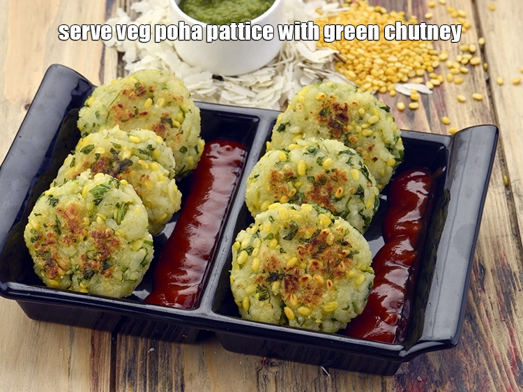 Step 40 – <p>Serve&nbsp;veg poha pattice with <a href="https://www.tarladalal.com/green-chutney-how-to-make-green-chutney-recipe-22266r">green chutney</a>.</p>