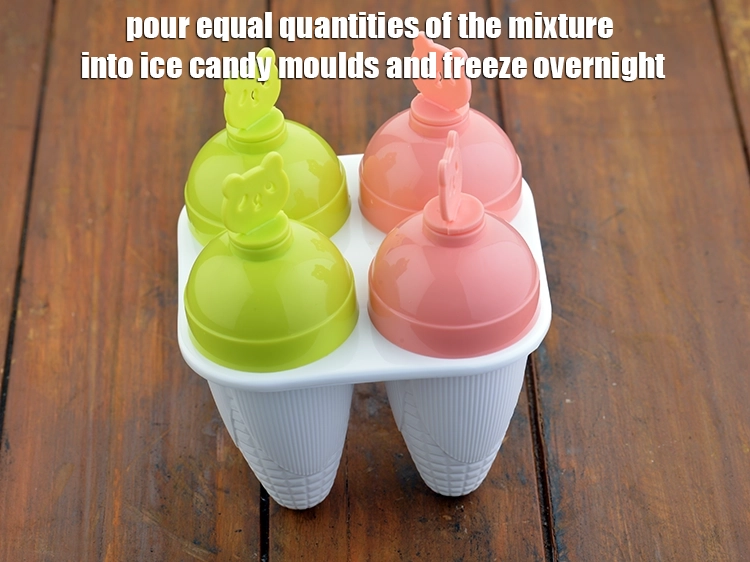 Step 4 – <p><span style="background-color:rgb(255,255,255);color:rgb(0,0,0);">Pour equal quantities of the mixture into 8 ice candy moulds and freeze overnight.</span></p>