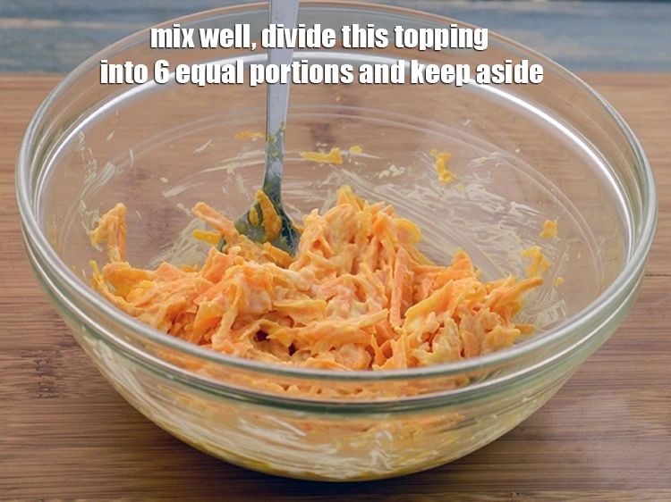 Step 2 – <p><span style="background-color:rgb(255,255,255);color:rgb(0,0,0);">Mix well. Divide this topping into 6 equal portions and keep aside.</span></p>