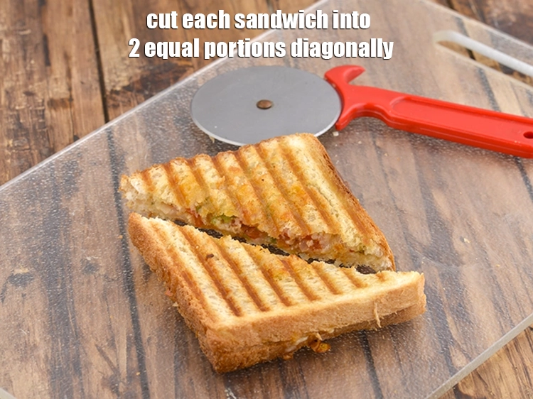 Step 35 – <p>Cut each <strong>grilled veg pizza sandwich recipe | Indian style pizza sandwich | quick kids …