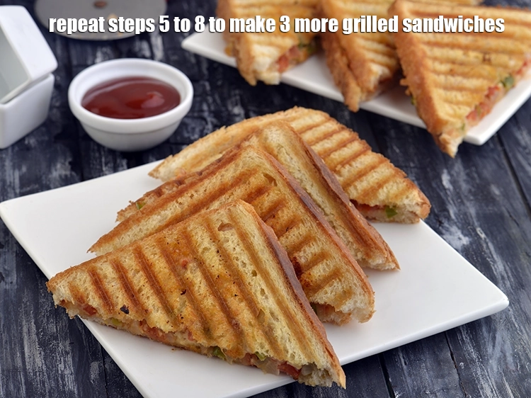Step 36 – <p>Repeat steps 2 to 6 to make 3 more <strong>grilled sandwiches</strong>.</p>