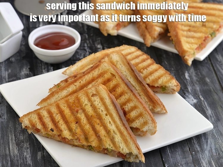 Step 44 – <p><span style="background-color:rgb(255,255,255);color:rgb(0,0,0);">Serving this <strong>sandwich</strong> immediately is very important as it turns soggy with time.</span></p>