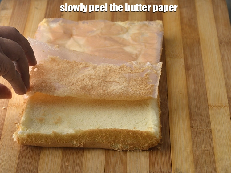 Step 6 – <p><span style="background-color:rgb(255,255,255);color:rgb(0,0,0);">Dry surface and invert the <strong>cake</strong> tin over it. Slowly peel the butter paper …