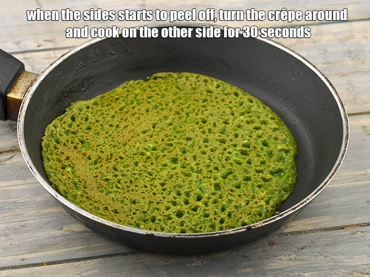 Step 5 – <p><span style="color:rgb(13,13,13);">When the sides starts to peel off, turn the <strong>crêpe</strong> around and cook on …