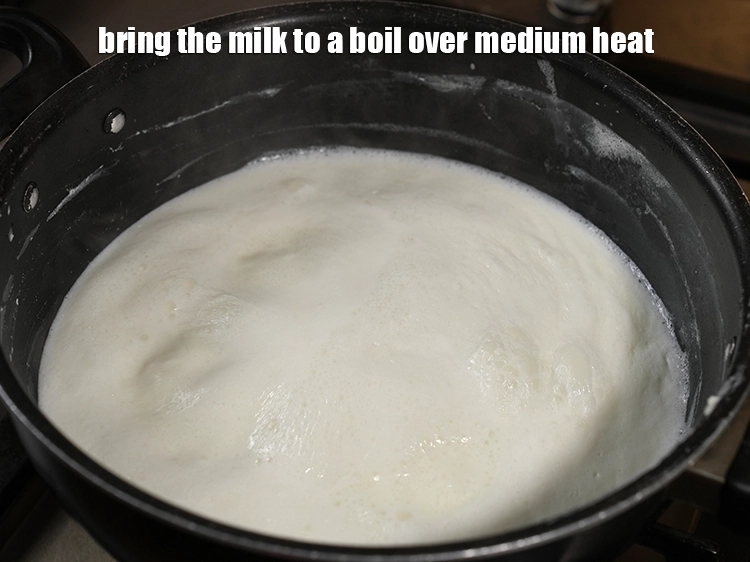 Step 2 – <p>Bring the milk to a boil over medium heat.</p>