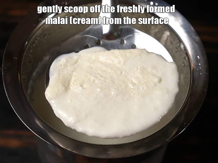 Step 7 – <p><span style="color:rgb(0,0,0);">Gently scoop off the freshly formed&nbsp;malai&nbsp;(cream) from the surface. </span>For best results, use a …
