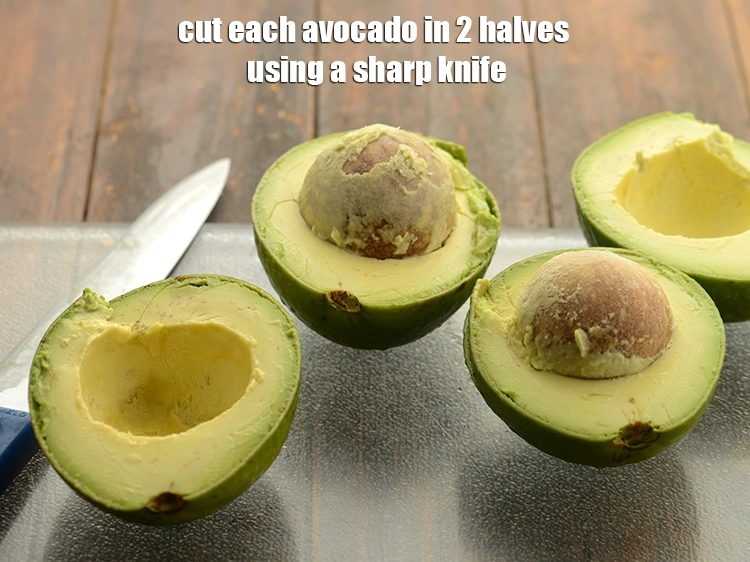 Step 2 – <p>Cut each avocado in <strong>2 halves</strong> using a sharp knife.</p>