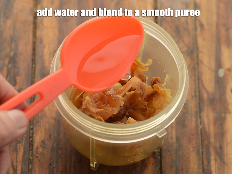 Step 10 – <p><span style="background-color:rgb(255,255,255);color:rgb(0,0,0);">Add <strong>water</strong> and </span><span style="background-color:rgb(255,255,255);color:rgb(34,34,34);font-family:Arial, Helvetica, sans-serif;">blend to a <strong>smooth puree</strong>.</span></p>