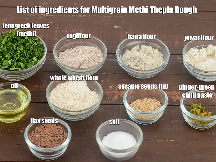 Step 1 – <p><i>See below image of List of ingredients for<strong> Multigrain Methi Thepla Dough.</strong></i></p>