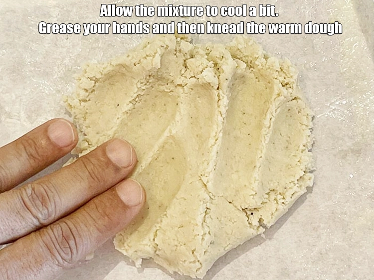 Step 14 – <p><span style="background-color:rgb(255,255,255);color:rgb(0,0,0);">Allow the mixture to cool a bit. Grease your hands and then knead the …