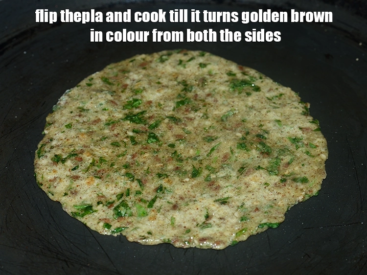 Step 18 – <p><span style="background-color:rgb(255,255,255);color:rgb(0,0,0);">Flip the <strong>thepla</strong> and cook till it turns golden brown in colour from both …