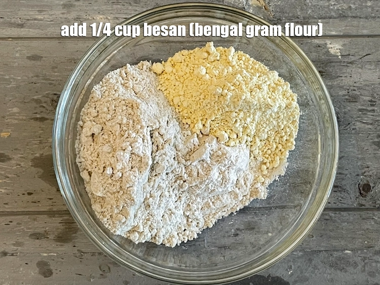 Step 5 – <html><head></head><body><p>Add&nbsp;1/4 cup&nbsp;<a href="glossary-besan-chana-dal-flour-bengal-gram-flour-952i">besan (bengal gram flour)</a>.</p></body></html>