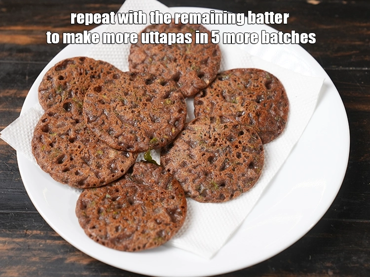 Step 30 – <p><span style="background-color:rgb(255,255,255);color:rgb(0,0,0);">Repeat with the remaining batter to make more <strong>uttapas</strong> in 5 more batches.</span></p>