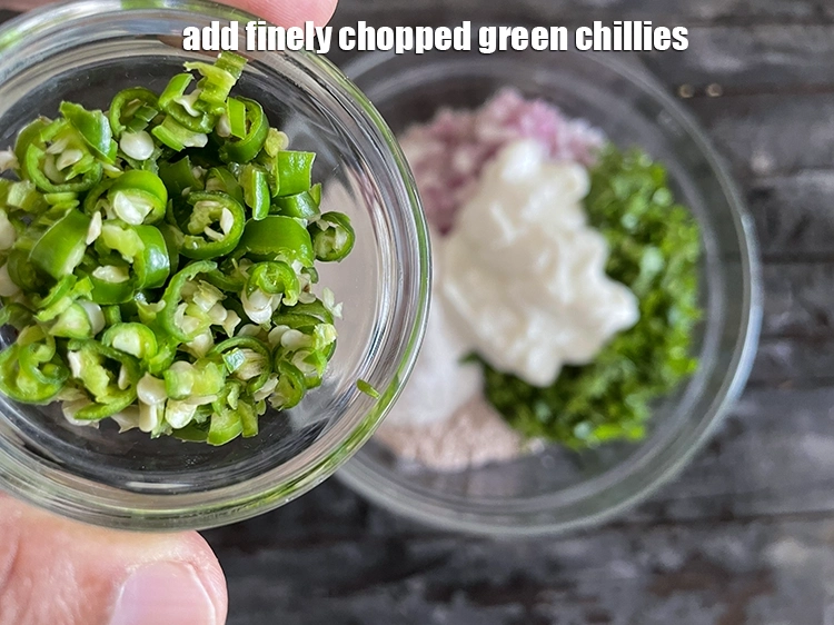 Step 11 – <html><head></head><body><p>Add&nbsp;1 1/2 tbsp&nbsp;finely&nbsp;<a href="glossary-chopped-green-chilli-820i">chopped green chillies</a>.</p></body></html>