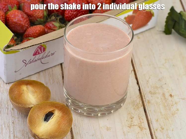 Step 3 – <p><span style="background-color:rgb(255,255,255);color:rgb(0,0,0);">Pour the <strong>shake</strong> into 2 individual glasses.</span></p>