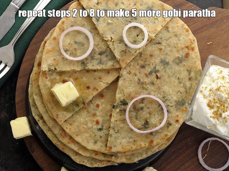 Step 34 – <p>Repeat steps 2 to 8 to make 5 more <strong>gobi paratha | Punjabi gobi paratha …