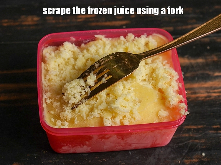 Step 11 – <p><span style="background-color:rgb(255,255,255);color:rgb(0,0,0);">Scrape the <strong>frozen juice</strong> using a fork.</span></p>