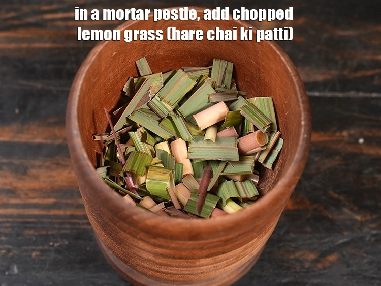 Step 3 – <p>To make <strong>lemongrass, mint and ginger drink</strong>, in a mortar pestle, add 2 tbsp <a …