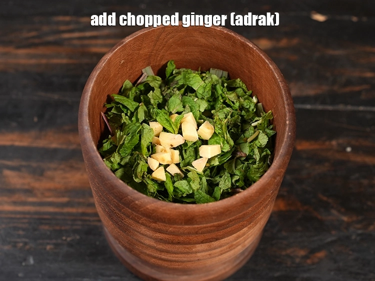 Step 5 – <p>Add ½ tbsp <a href="https://www.tarladalal.com/glossary-chopped-ginger-786i">chopped ginger (adrak)</a>. The spiciness of ginger balances the citrusy notes …