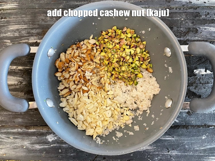 Step 15 – <html><head></head><body><p>Add&nbsp;1/3 cup&nbsp;<a href="glossary-chopped-cashew-nut-791i">chopped cashew nut (kaju)</a>.</p></body></html>