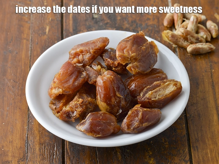 Step 35 – <p>Increase the <a href="https://www.tarladalal.com/glossary-dates-khajur-391i#ing_3494"><u>deseeded dates (khajur)</u></a> if you want more sweetness.</p>