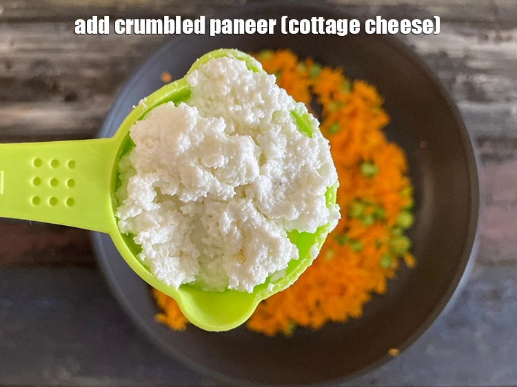 Step 10 – <p>Add <span style="background-color:rgb(255,255,255);color:rgb(0,0,0);">1/2 cup </span><a href="https://www.tarladalal.com/glossary-paneer-cottage-cheese-chenna-985i#ing_3093"><u>crumbled paneer (cottage cheese)</u></a><u>.</u></p>