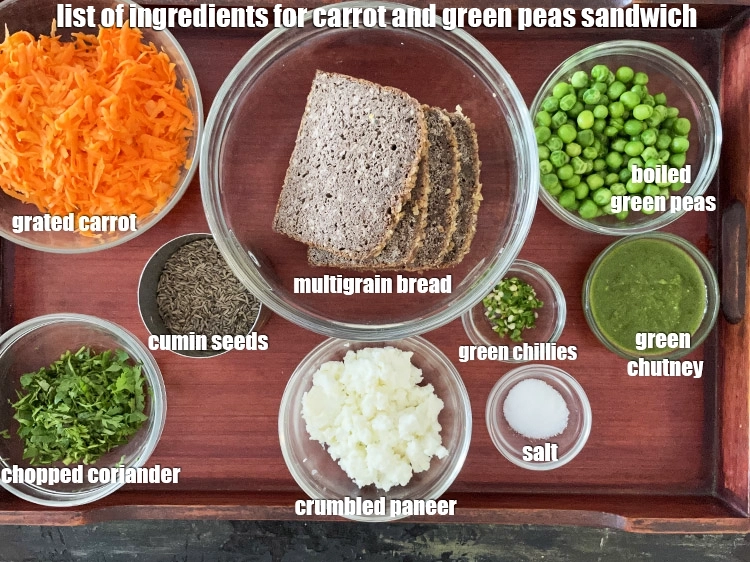 Step 2 – <p><strong>What is carrot and green peas sandwich made off?</strong> <i><u>See below image of list of …