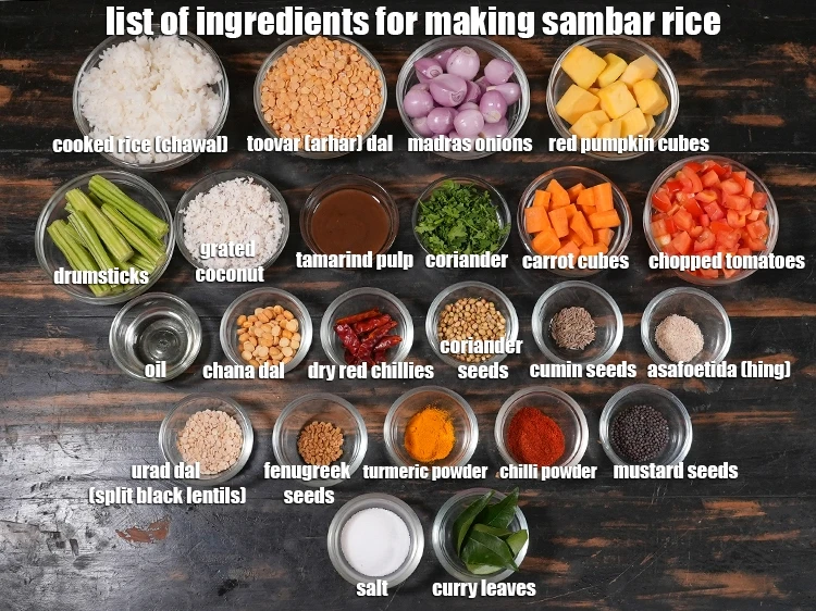 Step 2 – <p><i><u>See the below image of list of ingredients for making </u><strong><u>sambar rice</u></strong><u>.</u></i></p>