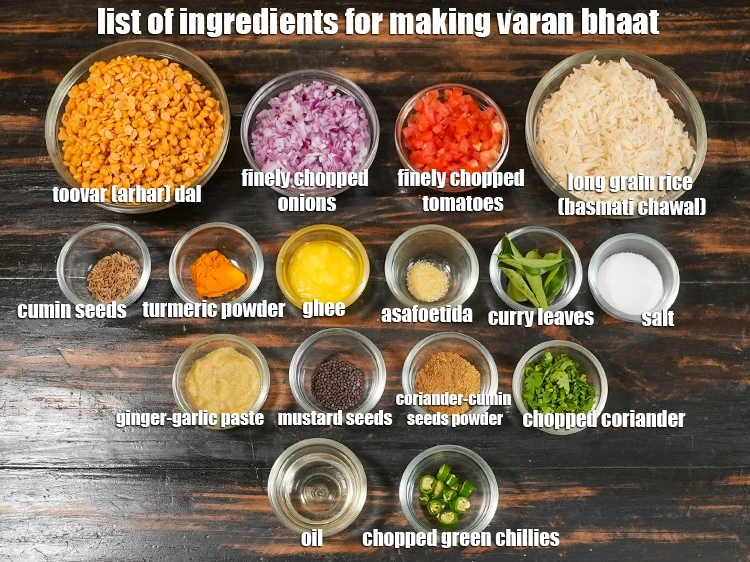 Step 2 – <p><i><u>See the below image of list of ingredients for making varan bhaat recipe.</u></i></p>