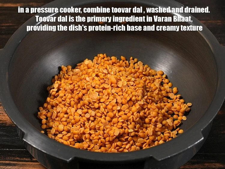 Step 9 – <p>In a pressure cooker, combine 1 cup <a href="https://www.tarladalal.com/glossary-toovar-dal-arhar-dal-toor-dal-split-pigeon-peas-tur-dal-955i">toovar (arhar) dal</a>&nbsp;, washed and drained. Toovar …