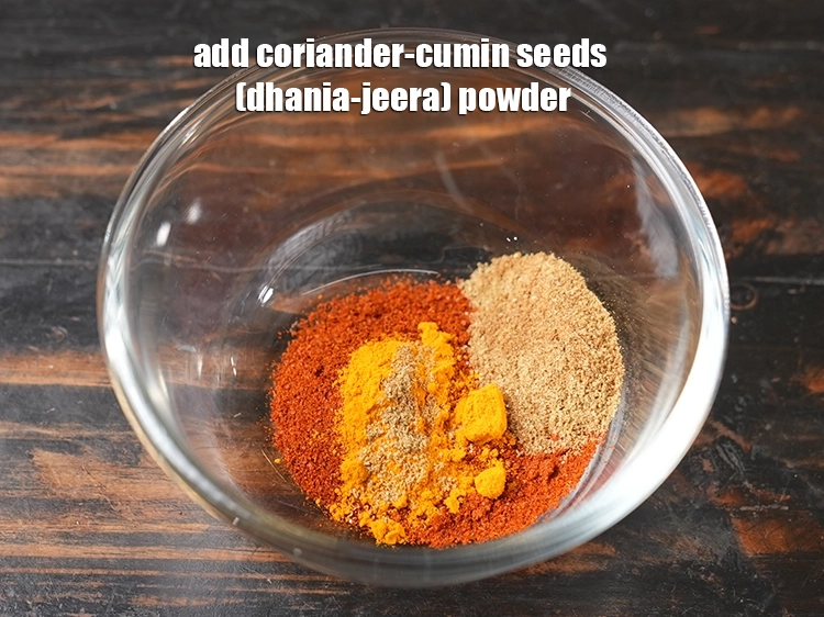 Step 5 – <html><head></head><body><p>Add&nbsp;1 tsp&nbsp;<a href="glossary-coriander-cumin-seeds-powder-dhania-jeera-powder-375i">coriander-cumin seeds (dhania-jeera) powder</a>.</p></body></html>