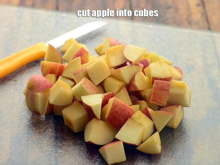 Step 14 – <p>Cut apple into cubes for <strong>minty apple salad recipe</strong>.</p>