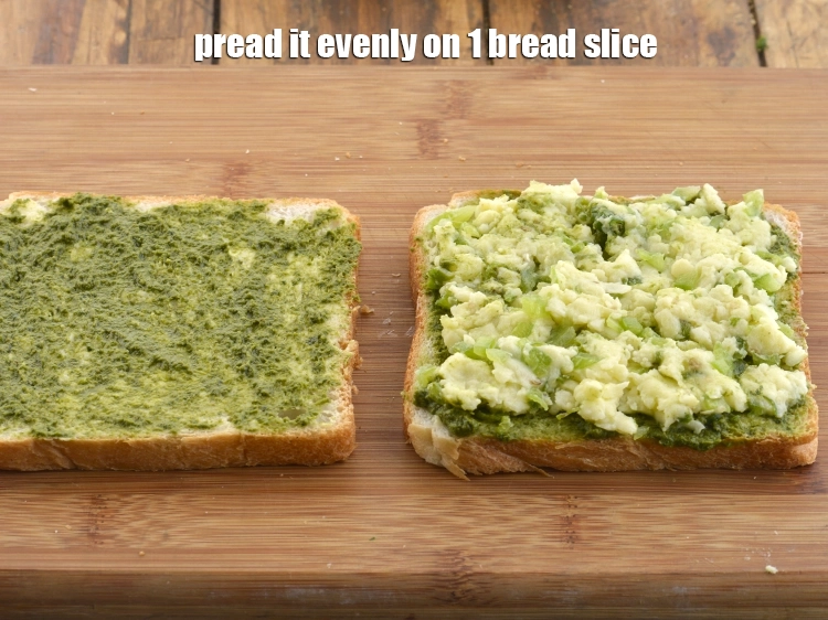 Step 10 – <p><strong>Spread</strong> it evenly on 1 bread slice.</p>