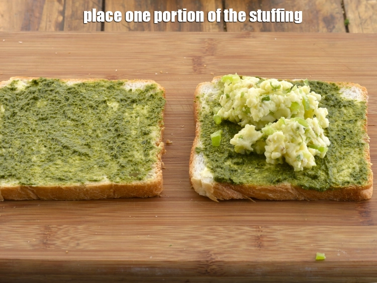 Step 9 – <p><span style="background-color:rgb(255,255,255);color:rgb(0,0,0);">Place one portion of the <strong>stuffing</strong>.</span></p>