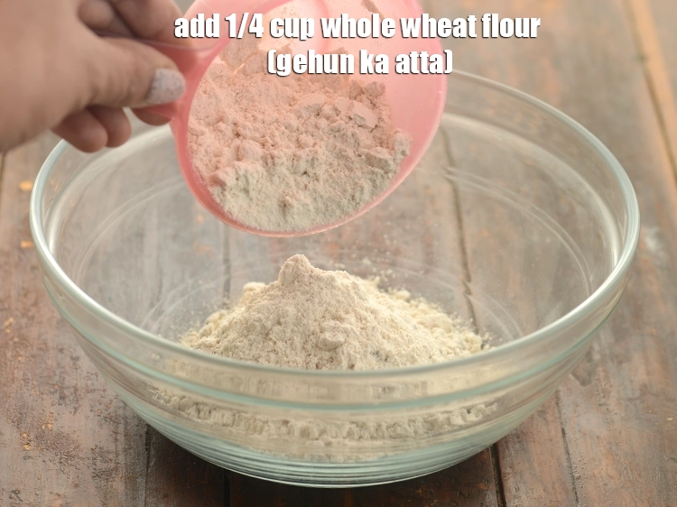 Step 3 – <p>Add <span style="background-color:rgb(255,255,255);color:rgb(0,0,0);">1/4 cup </span><a href="https://www.tarladalal.com/glossary-whole-wheat-flour-gehun-ka-atta-gehun-ka-aata-429i"><u>whole wheat flour (gehun ka atta)</u></a>. For variation, you can …