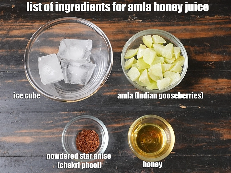 Step 2 – <p><i>See below image of list of ingredients for <strong>amla honey juice recipe</strong>.</i></p>