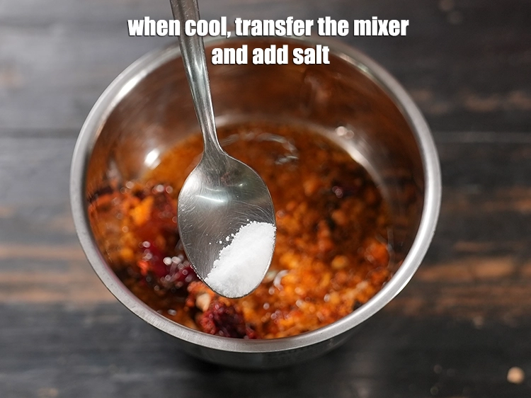 Step 27 – <p>When cool, transfer the <strong>mixer</strong> add <a href="https://www.tarladalal.com/glossary-salt-namak-table-salt-418i"><u>salt </u></a><span style="background-color:rgb(255,255,255);color:rgb(0,0,0);">to taste.</span></p>