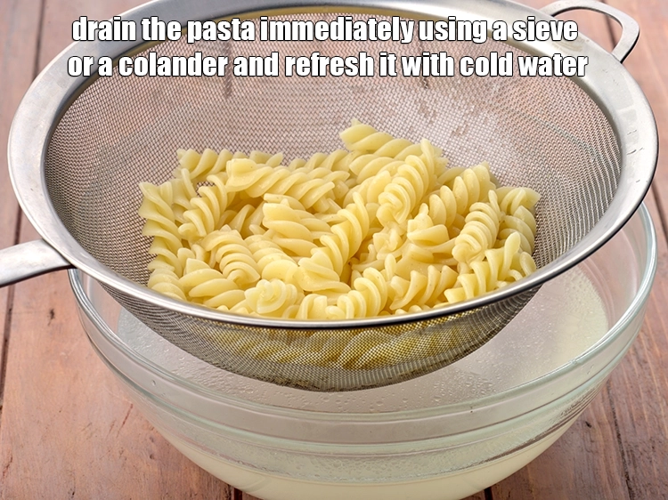 Step 3 – <p><span style="background-color:rgb(255,255,255);color:rgb(0,0,0);">Drain the <strong>pasta</strong> immediately using a sieve or a colander and refresh it with …