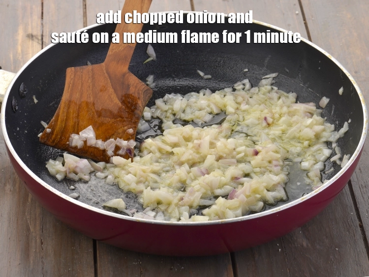 Step 7 – <p><span style="background-color:rgb(255,255,255);color:rgb(0,0,0);">Add the 1/2 cup </span><a href="https://www.tarladalal.com/glossary-onions-pyaz-pyaaz-kanda-548i#ing_2327"><u>chopped onion</u></a><span style="background-color:rgb(255,255,255);color:rgb(0,0,0);"> and <strong>sauté</strong> on a medium flame …