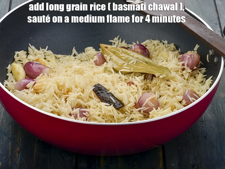 Step 6 – <p><span style="background-color:rgb(255,255,255);color:rgb(0,0,0);">Add the </span><a href="https://www.tarladalal.com/glossary-long-grain-rice-basmati-chawal-basmati-rice-535i"><u>long grain rice (basmati chawal)</u></a><span style="background-color:rgb(255,255,255);color:rgb(0,0,0);"> and <strong>sauté</strong> on a medium …