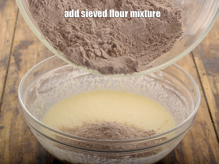 Step 18 – <p>Add the <strong>sieved flour mixture</strong>.</p>