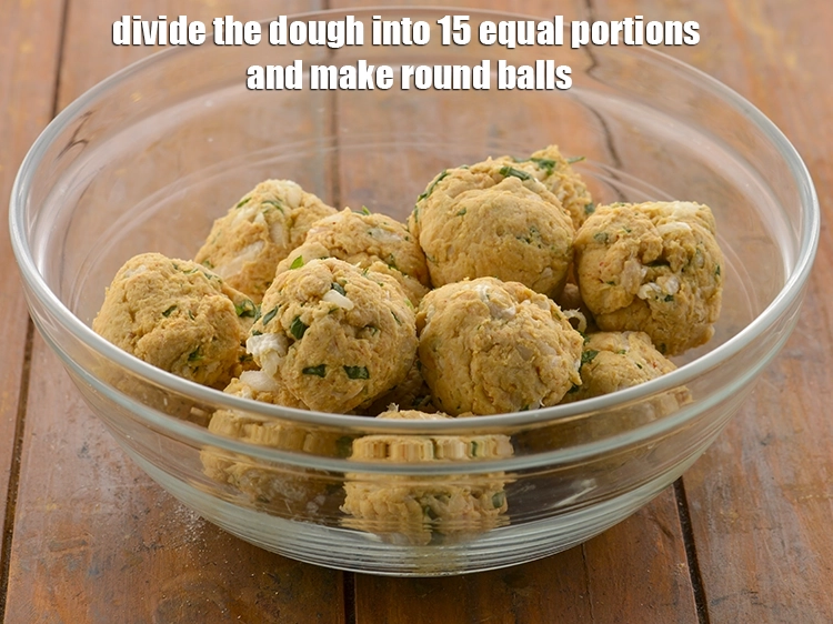 Step 18 – <p>For preparing the <strong>Mooli Paratha</strong>, divide the dough into 15 equal portions and make round …