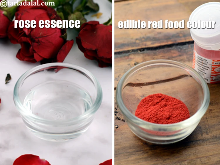 Step 25 – <p>Rose essence and edible red food colour are easily available in the shops where bakery …