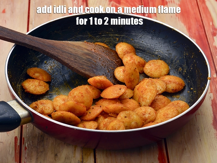 Step 9 – <p><span style="background-color:rgb(255,255,255);color:rgb(0,0,0);">Add the <strong>idli</strong> and cook on a medium flame for 1 to 2 minutes, …