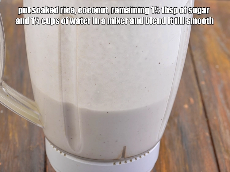 Step 6 – <p><span style="background-color:rgb(255,255,255);color:rgb(0,0,0);">Put the <strong>soaked rice</strong>, 3/4 cup </span><a href="https://www.tarladalal.com/glossary-coconut-nariyal-269i#ing_3229"><u>grated coconut</u></a><span style="background-color:rgb(255,255,255);color:rgb(0,0,0);">, remaining 1½ tbsp. of …