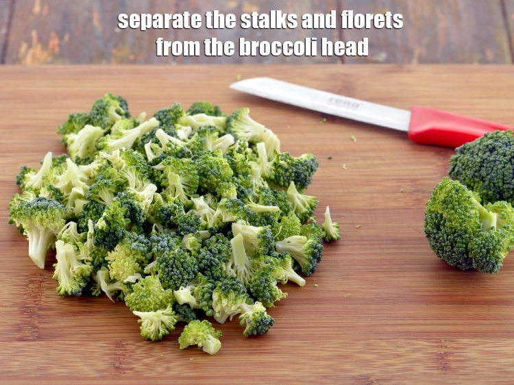 Step 3 – <p>Separate the stalks and florets from the <a href="https://www.tarladalal.com/glossary-broccoli-232i#ing_2417"><u>broccoli&nbsp;</u></a> head. In this recipe, we will …