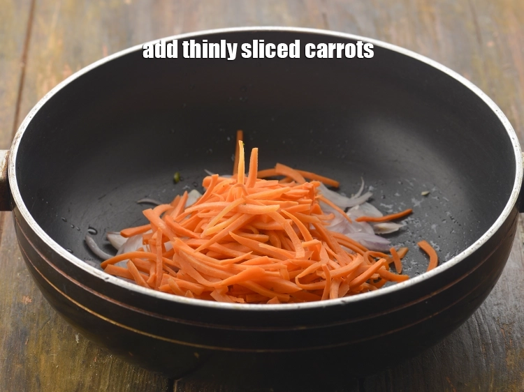 Step 8 – <p>Add the <span style="background-color:rgb(255,255,255);color:rgb(0,0,0);">1/2 cup thinly </span><a href="https://www.tarladalal.com/glossary-carrot-gajar-gajjar-253i#ing_2345"><u>sliced carrots</u></a>. Instead of thinly slicing, you can …
