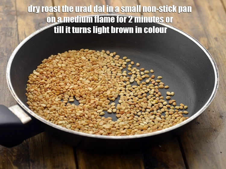 Step 7 – <p><span style="background-color:rgb(255,255,255);color:rgb(0,0,0);">Dry roast the 2 tbsp </span><a href="https://www.tarladalal.com/glossary-urad-dal-split-black-lentil-941i"><u>urad dal (split black lentils)</u></a><span style="background-color:rgb(255,255,255);color:rgb(0,0,0);"> in a …